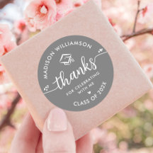 Gray Graduation Modern Thank You Script Hearts Cap