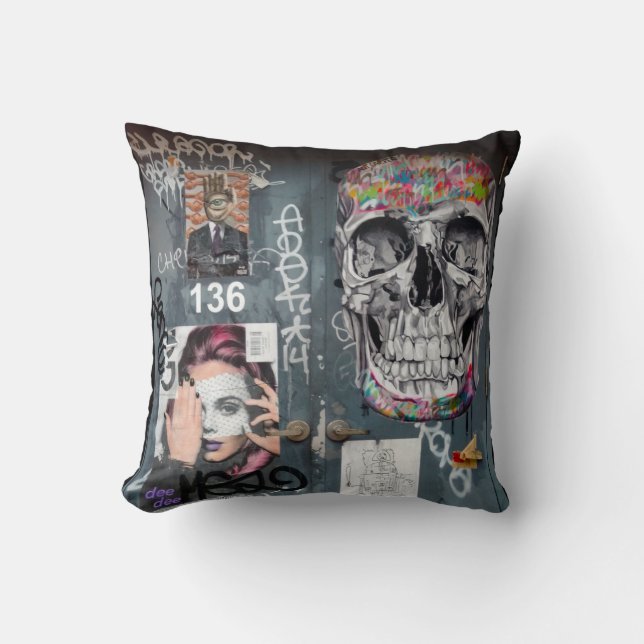 Gray Graffiti Pillow (Front)
