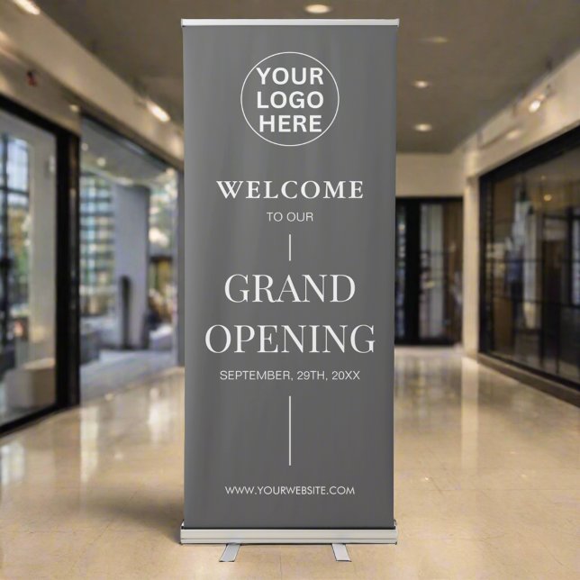 Gray Grand Opening l Clean Company Logo Promo  Retractable Banner (Creator Uploaded)