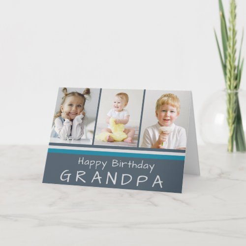 Gray Grandpa Photo Collage Happy Birthday Card