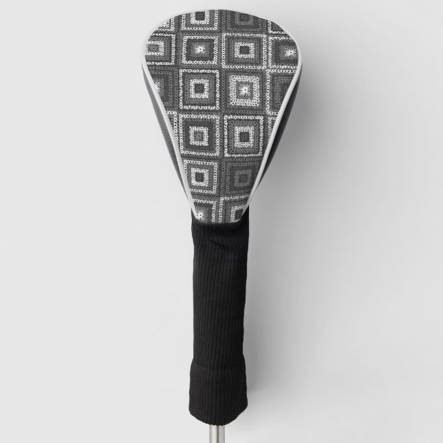 Gray Granny Square Pattern Golf Head Cover (Front)