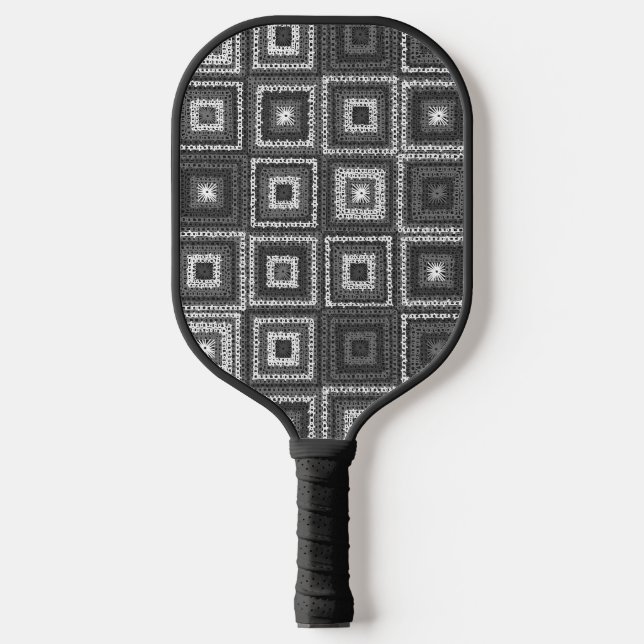 Gray Granny Square Pattern Pickleball Paddle (Front)