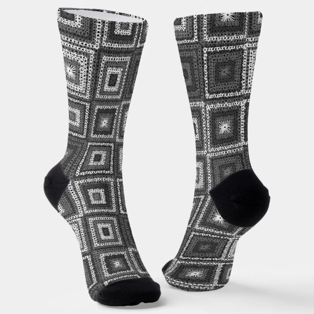 Gray Granny Square Pattern Socks (Angled)