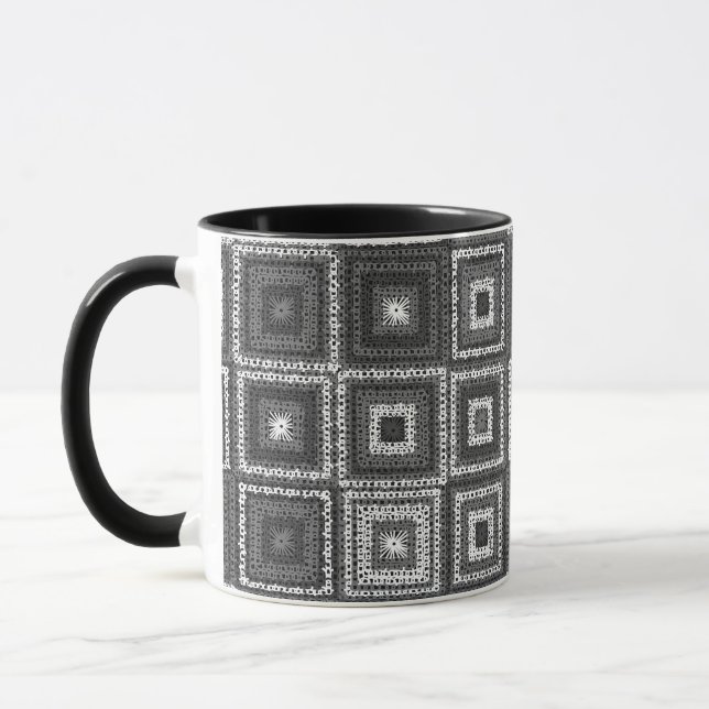Gray Granny Squares Pattern Mug (Left)