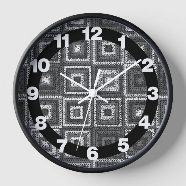 Gray Granny Squares Pattern Wall Clock (Front)