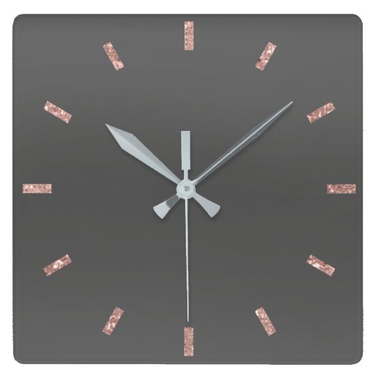 Gray Graphit Rose Blush Pink Ombre Minimal Glitter Square Wall Clock ...