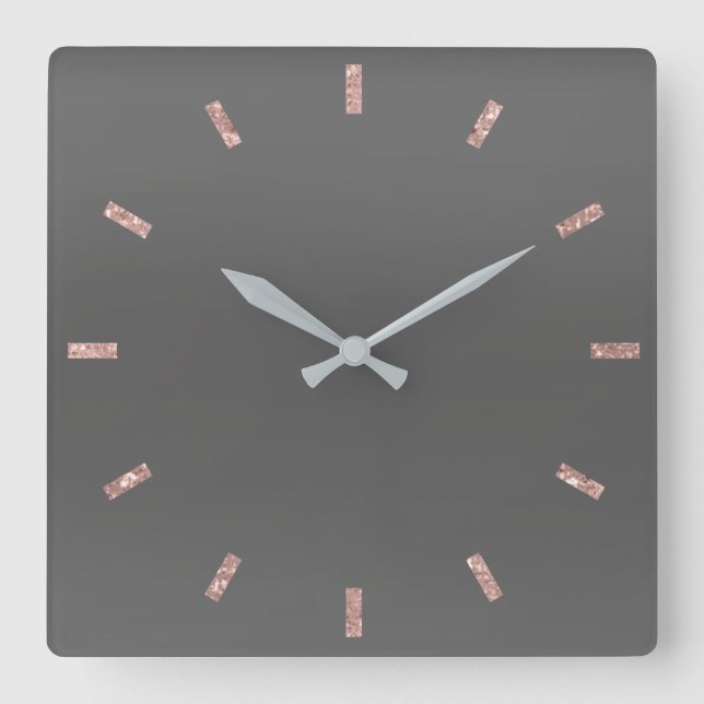 Gray Graphit Rose Blush Pink Ombre Minimal Glitter Square Wall Clock (Front)