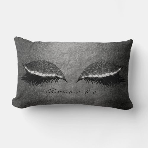 Gray Graphite Black Silver Custom Glitter Makeup Lumbar Pillow