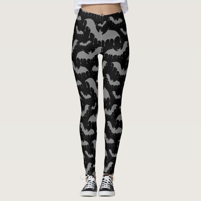 Gray Gray Bats Moth Nu Goth Gothic Alternative Leggings (Front)