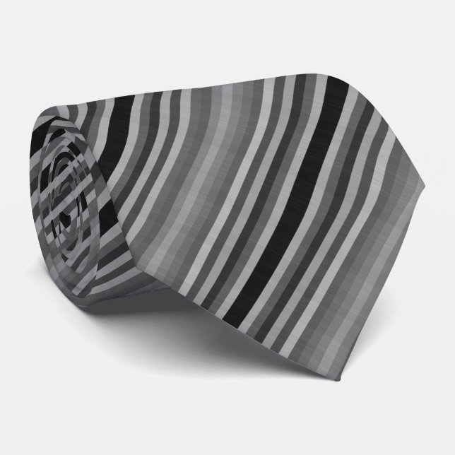 Gray Gray Black Gray Stripes Neck Tie (Rolled)