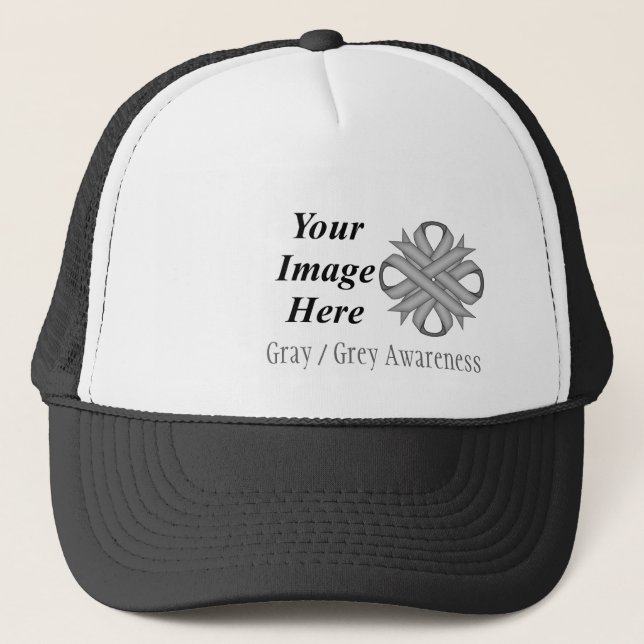 Gray/Gray Clover Ribbon Tmpl by Kenneth Yoncich Trucker Hat (Front)
