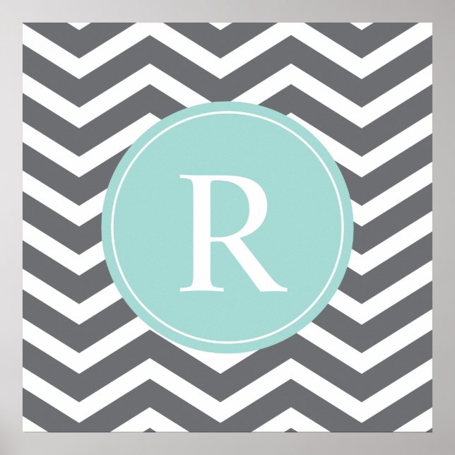 Gray Gray Mint Chevron Monogram Poster (Front)