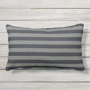 Gray Gray Nautical Stripes Lumbar Pillow