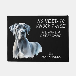 Gray Great Dane Dog Portrait No Need to Knock Doormat