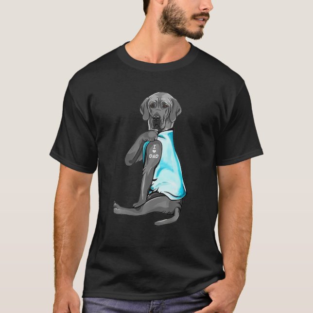 Gray Great Dane Tattoos I Love Dad Dog Lover Gift T-Shirt (Front)