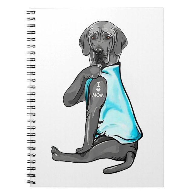 Gray Great Dane Tattoos I Love Mom Sitting Gift Notebook (Front)