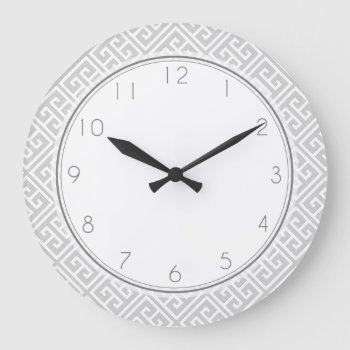 Gray Greek Key Pattern Large Clock by heartlockedhome at Zazzle
