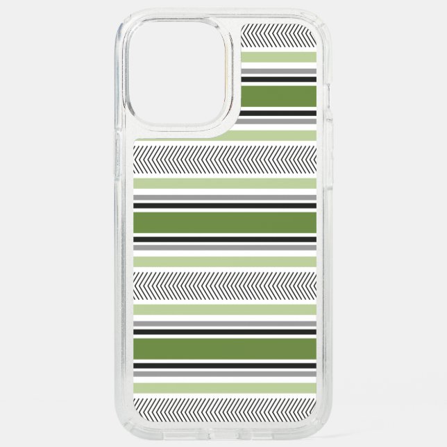 Gray Green and Black Stripes Pattern Speck iPhone 12 Pro Max Case (Front)