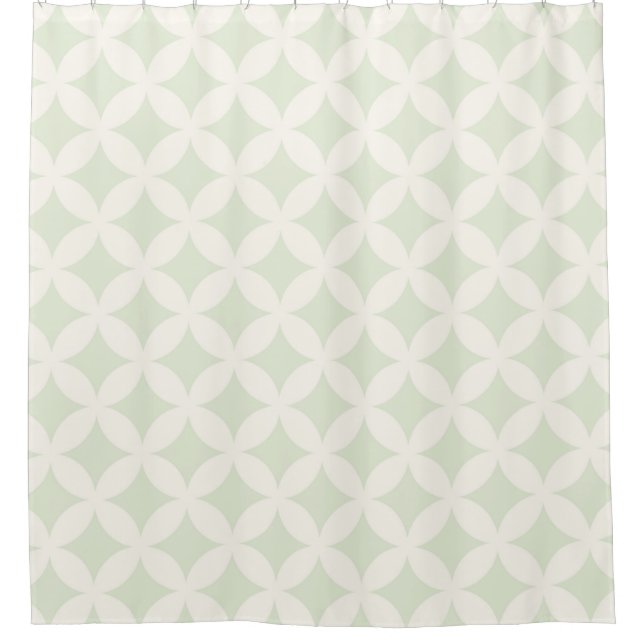 Gray Green and Cream Geocircles Pattern Design Shower Curtain (Front)