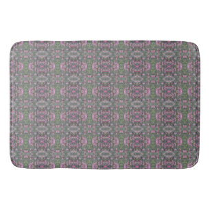 Gray Green and Rose Patterned Bath Mat