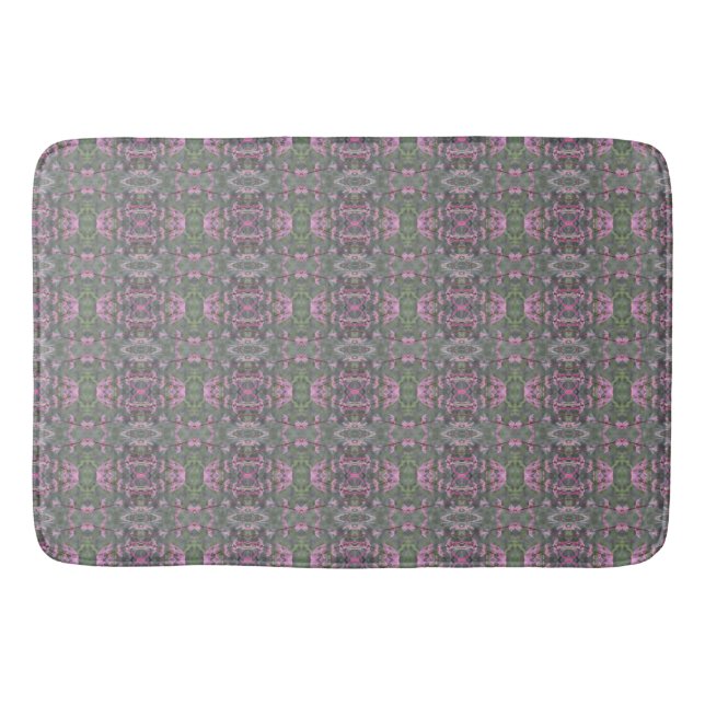 Gray Green and Rose Patterned Bath Mat (Front)