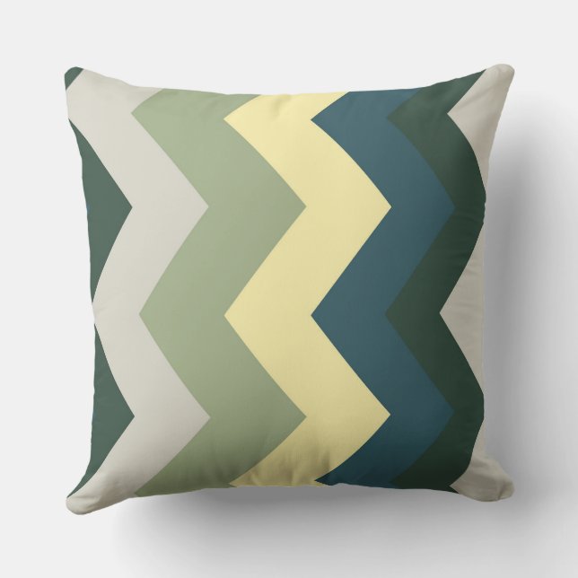 gray green and teal chevron Pattern Throw Pillow (Back)