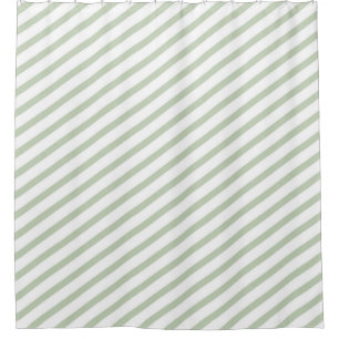 Gray-Green and White Diagonal Stripe Shower Curtain