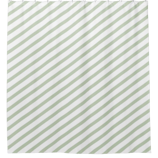 Gray-Green and White Diagonal Stripe Shower Curtain (Front)