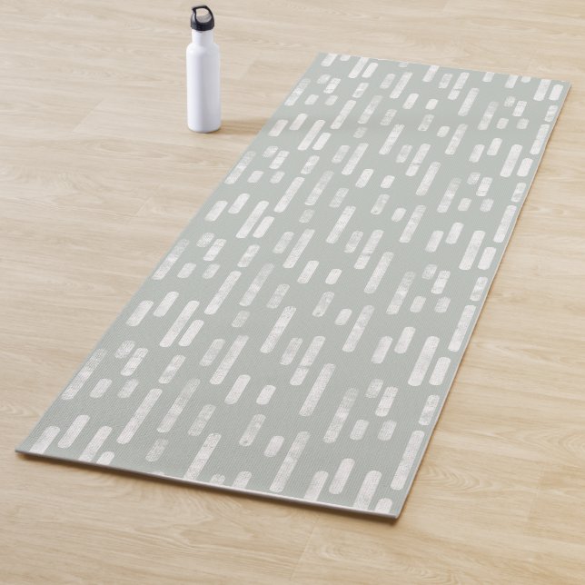 Gray Green and White Inky Rounded Lines Pattern Yoga Mat (In Situ)
