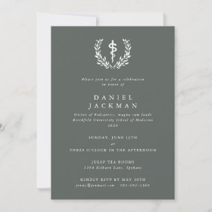 Gray-Green Asclepius Medical School Graduation Invitation