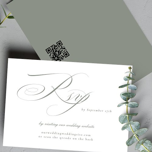 Gray Green Calligraphy Wedding Website QR CODE RSVP Card