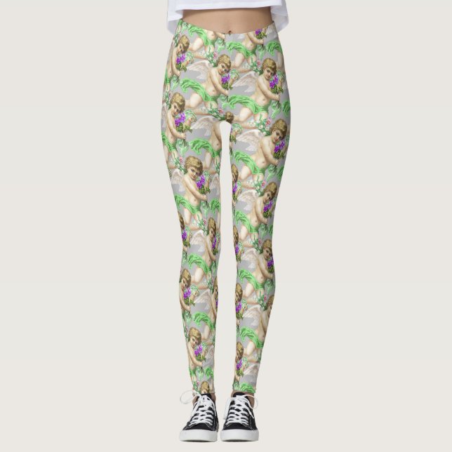 Gray Green Cherubs Leggings (Front)