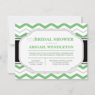 Gray & Green Chevron Bridal Shower Invitations