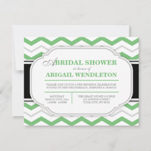 Gray & Green Chevron Bridal Shower Invitations