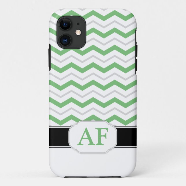 Gray & Green Chevron Monogram iPhone 5 Case (Back)