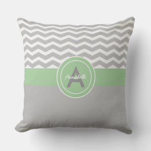 Gray Green Chevron Throw Pillow
