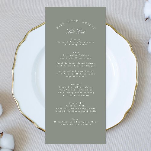 Gray Green Classic Calligraphy Formal Wedding Menu