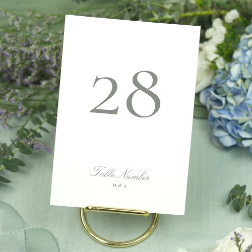 Gray Green Classic Elegant Calligraphy Wedding Table Number