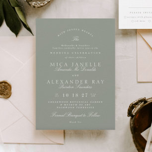Gray Green   Classic Elegant Formal Wedding Invitation