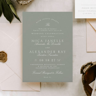 Gray Green | Classic Elegant Formal Wedding Invitation