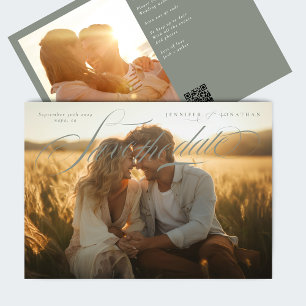 Gray Green Classic QR Code Two Photo Save The Date
