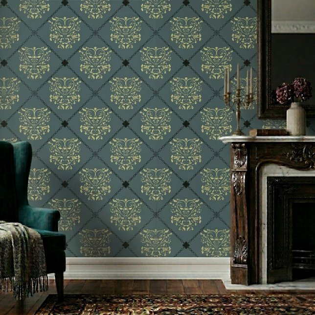 Gray Green Diamond Damask Pattern Wallpaper (Creator Uploaded)