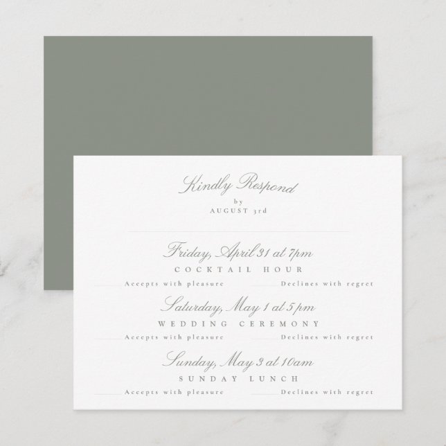 Gray Green Elegant Calligraphy multi-event RSVP Card (Front/Back)