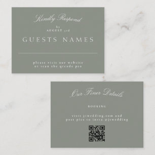Gray Green Elegant Classic Wedding QR CODE RSVP Note Card