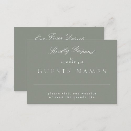 Gray Green Elegant Classic Wedding QR CODE RSVP Note Card