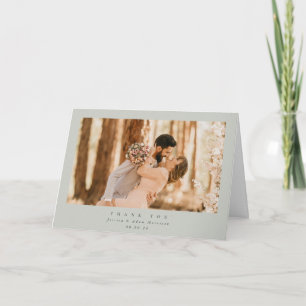 Gray-Green Elegant Minimal Single Photo Wedding Thank You Card