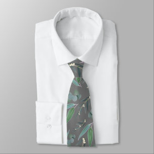 Gray Green Eucalyptus Greenery Pattern Neck Tie