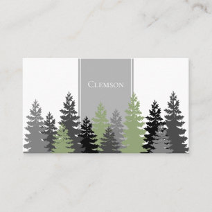 Gray Green Evergreen Trees Elegant Professional Business Card