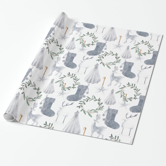 Gray Green Festive Scandinavian Theme Christmas  | Wrapping Paper (Unrolled)
