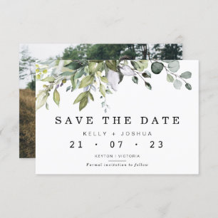 Gray Green Foliage Wedding Save The Date Card